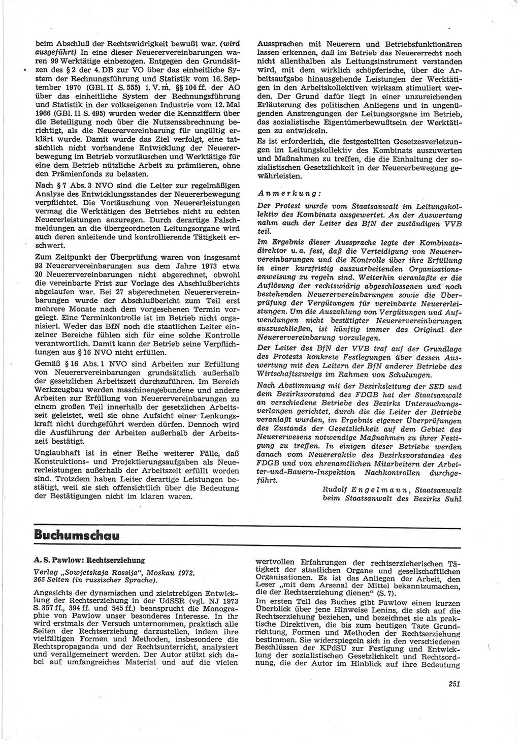 Neue Justiz (NJ), Zeitschrift für Recht und Rechtswissenschaft [Deutsche Demokratische Republik (DDR)], 28. Jahrgang 1974, Seite 251 (NJ DDR 1974, S. 251)