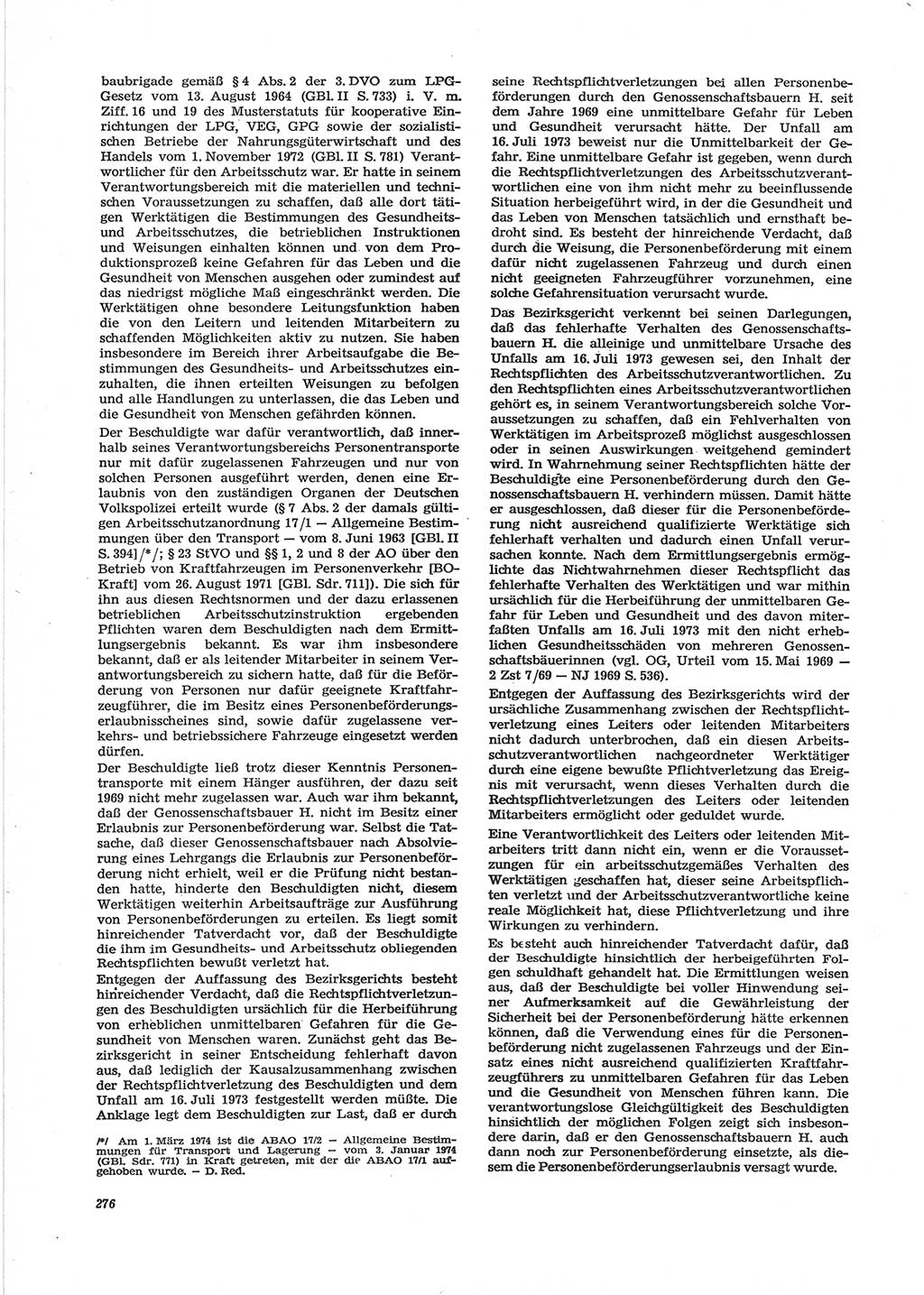 Neue Justiz (NJ), Zeitschrift für Recht und Rechtswissenschaft [Deutsche Demokratische Republik (DDR)], 28. Jahrgang 1974, Seite 276 (NJ DDR 1974, S. 276)
