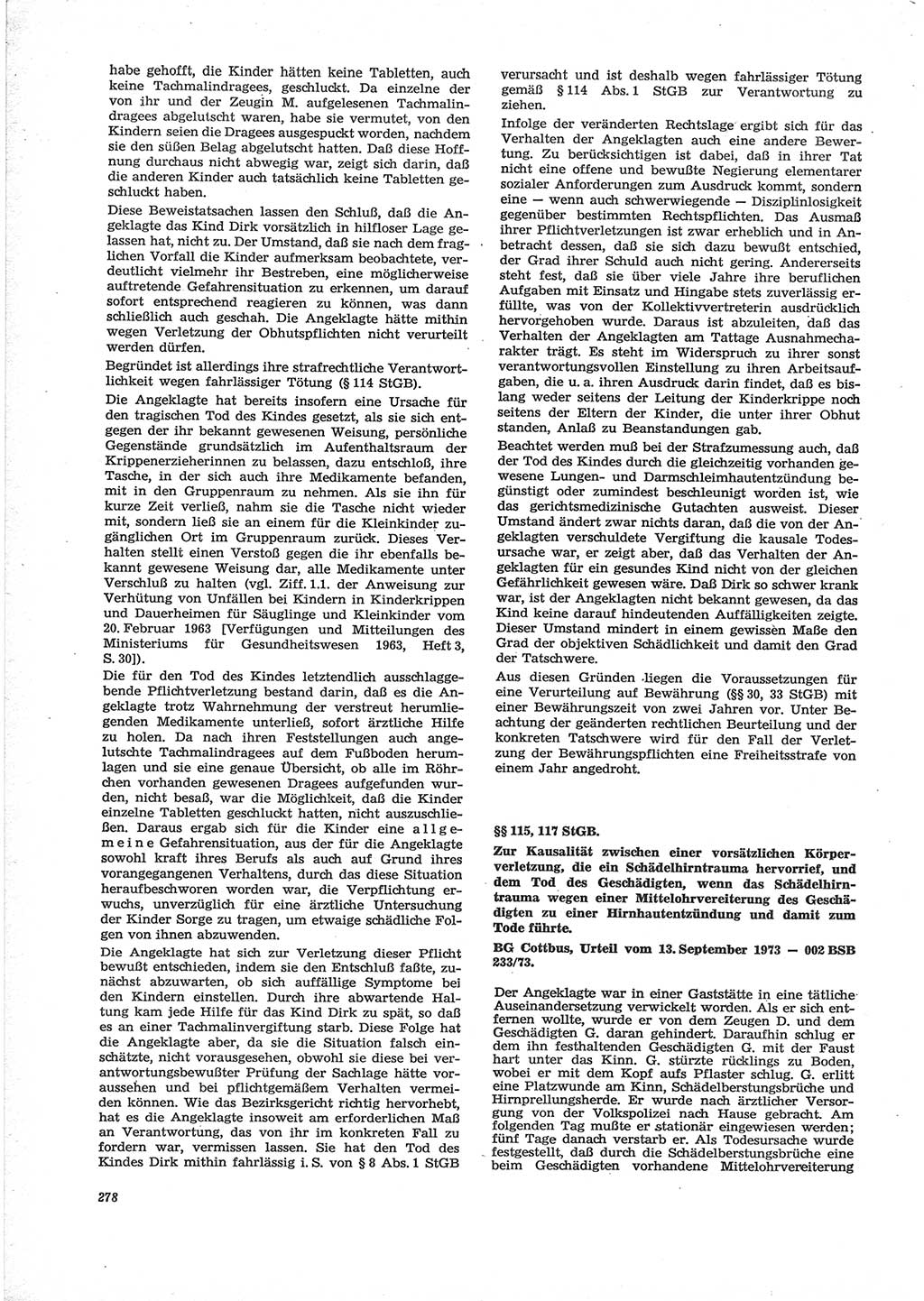 Neue Justiz (NJ), Zeitschrift für Recht und Rechtswissenschaft [Deutsche Demokratische Republik (DDR)], 28. Jahrgang 1974, Seite 278 (NJ DDR 1974, S. 278)
