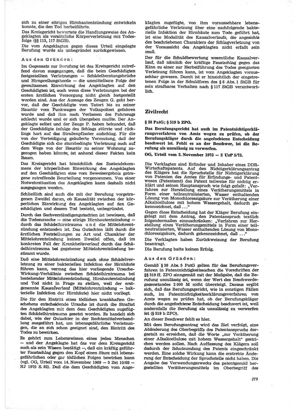 Neue Justiz (NJ), Zeitschrift für Recht und Rechtswissenschaft [Deutsche Demokratische Republik (DDR)], 28. Jahrgang 1974, Seite 279 (NJ DDR 1974, S. 279)