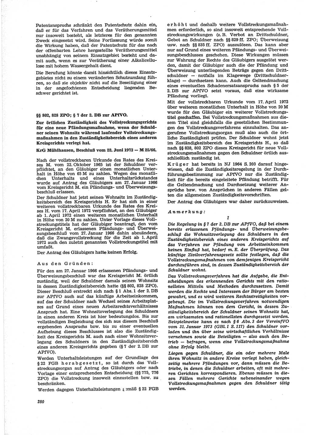 Neue Justiz (NJ), Zeitschrift für Recht und Rechtswissenschaft [Deutsche Demokratische Republik (DDR)], 28. Jahrgang 1974, Seite 280 (NJ DDR 1974, S. 280)