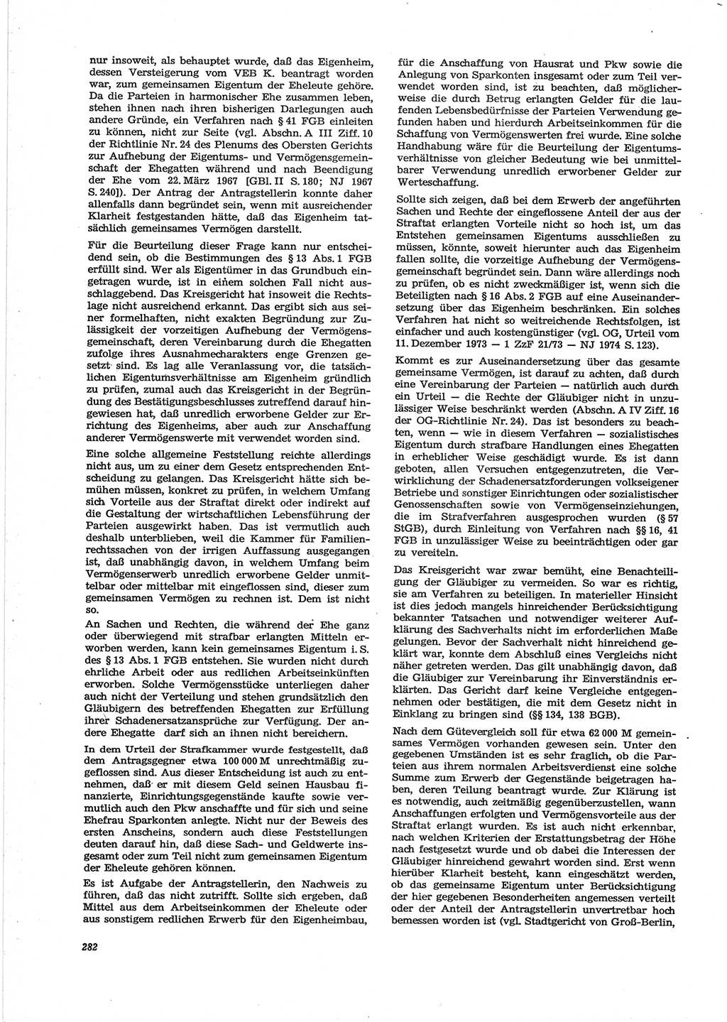 Neue Justiz (NJ), Zeitschrift für Recht und Rechtswissenschaft [Deutsche Demokratische Republik (DDR)], 28. Jahrgang 1974, Seite 282 (NJ DDR 1974, S. 282)