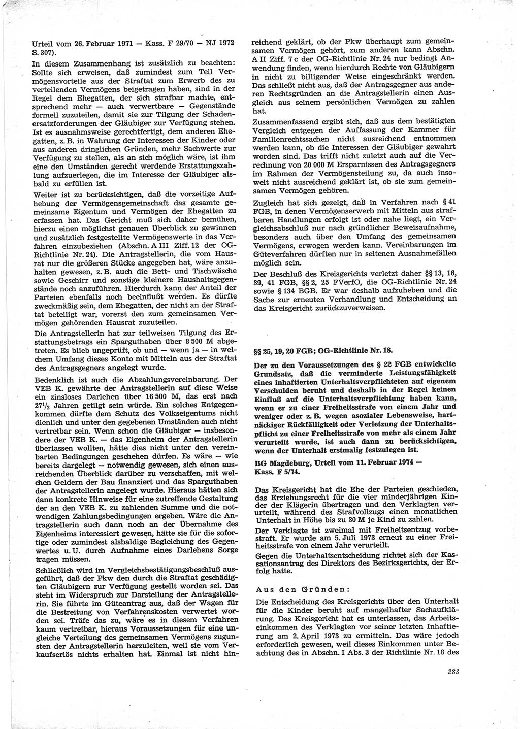 Neue Justiz (NJ), Zeitschrift für Recht und Rechtswissenschaft [Deutsche Demokratische Republik (DDR)], 28. Jahrgang 1974, Seite 283 (NJ DDR 1974, S. 283)