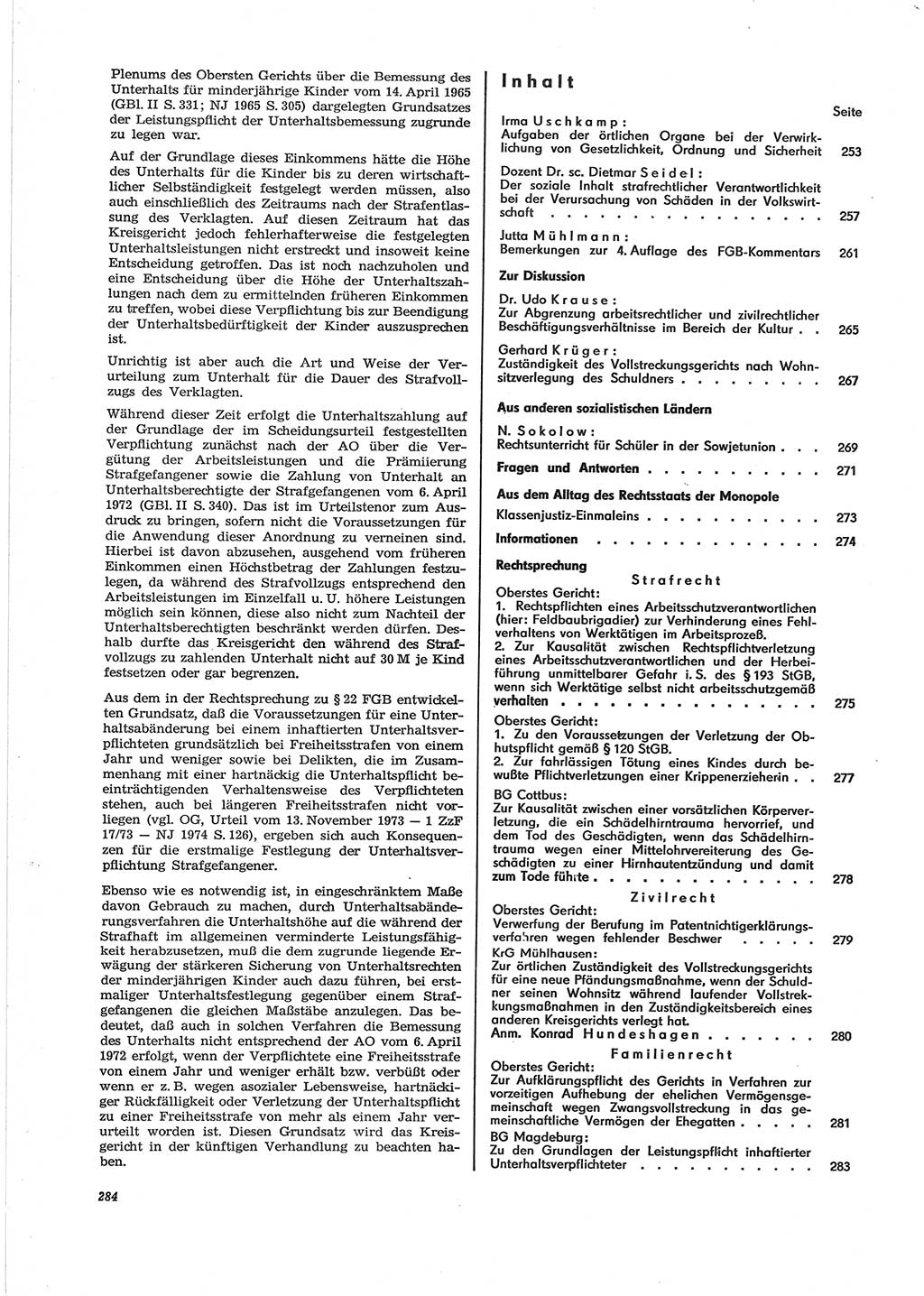 Neue Justiz (NJ), Zeitschrift für Recht und Rechtswissenschaft [Deutsche Demokratische Republik (DDR)], 28. Jahrgang 1974, Seite 284 (NJ DDR 1974, S. 284)