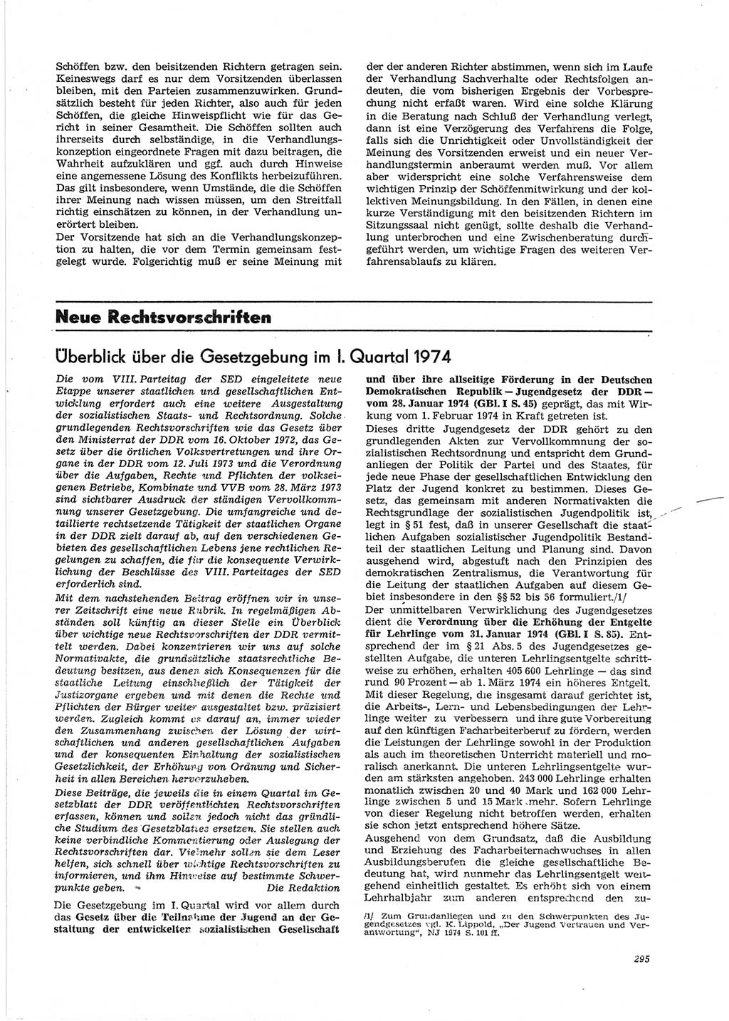 Neue Justiz (NJ), Zeitschrift für Recht und Rechtswissenschaft [Deutsche Demokratische Republik (DDR)], 28. Jahrgang 1974, Seite 295 (NJ DDR 1974, S. 295)