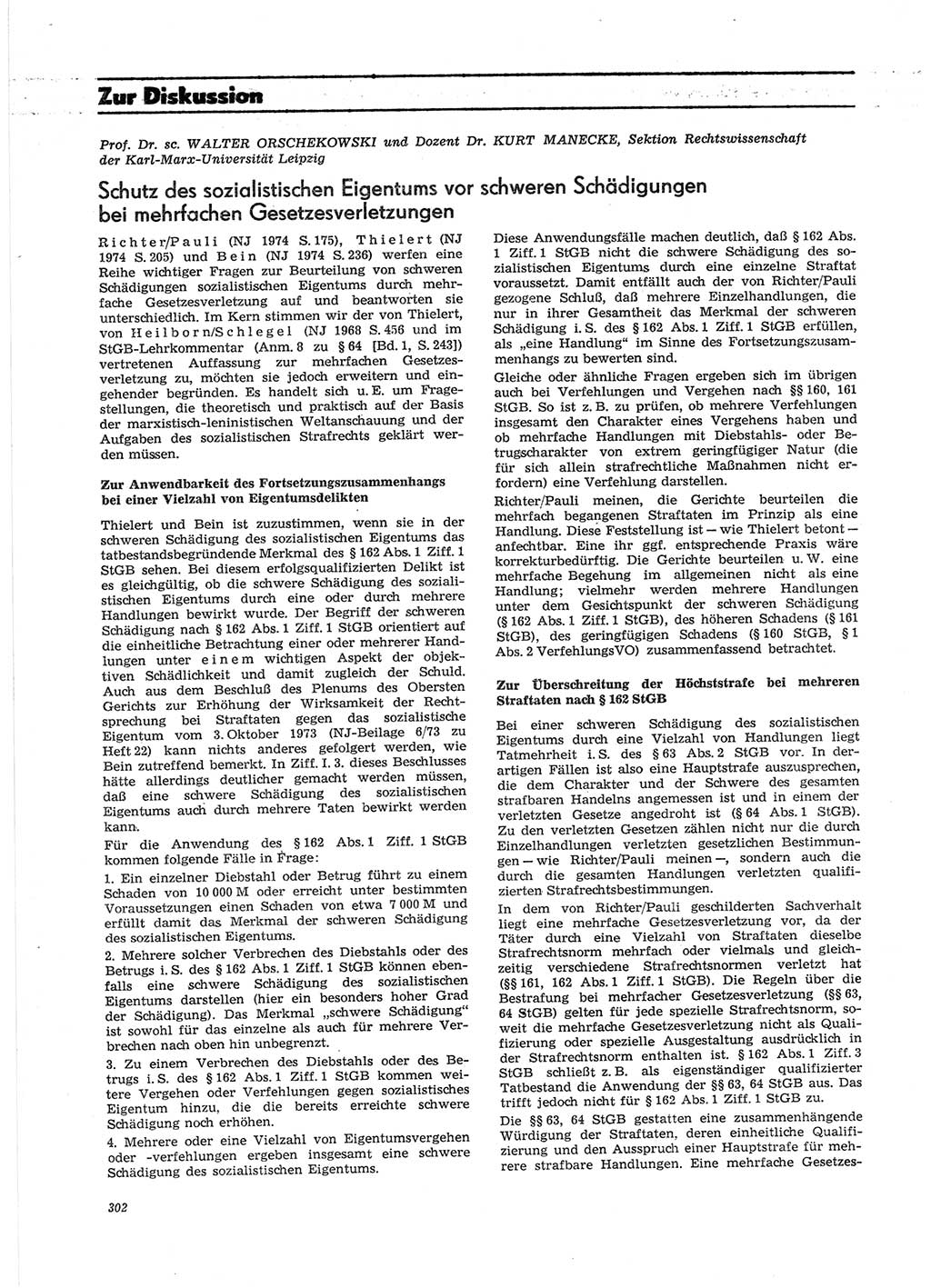 Neue Justiz (NJ), Zeitschrift für Recht und Rechtswissenschaft [Deutsche Demokratische Republik (DDR)], 28. Jahrgang 1974, Seite 302 (NJ DDR 1974, S. 302)