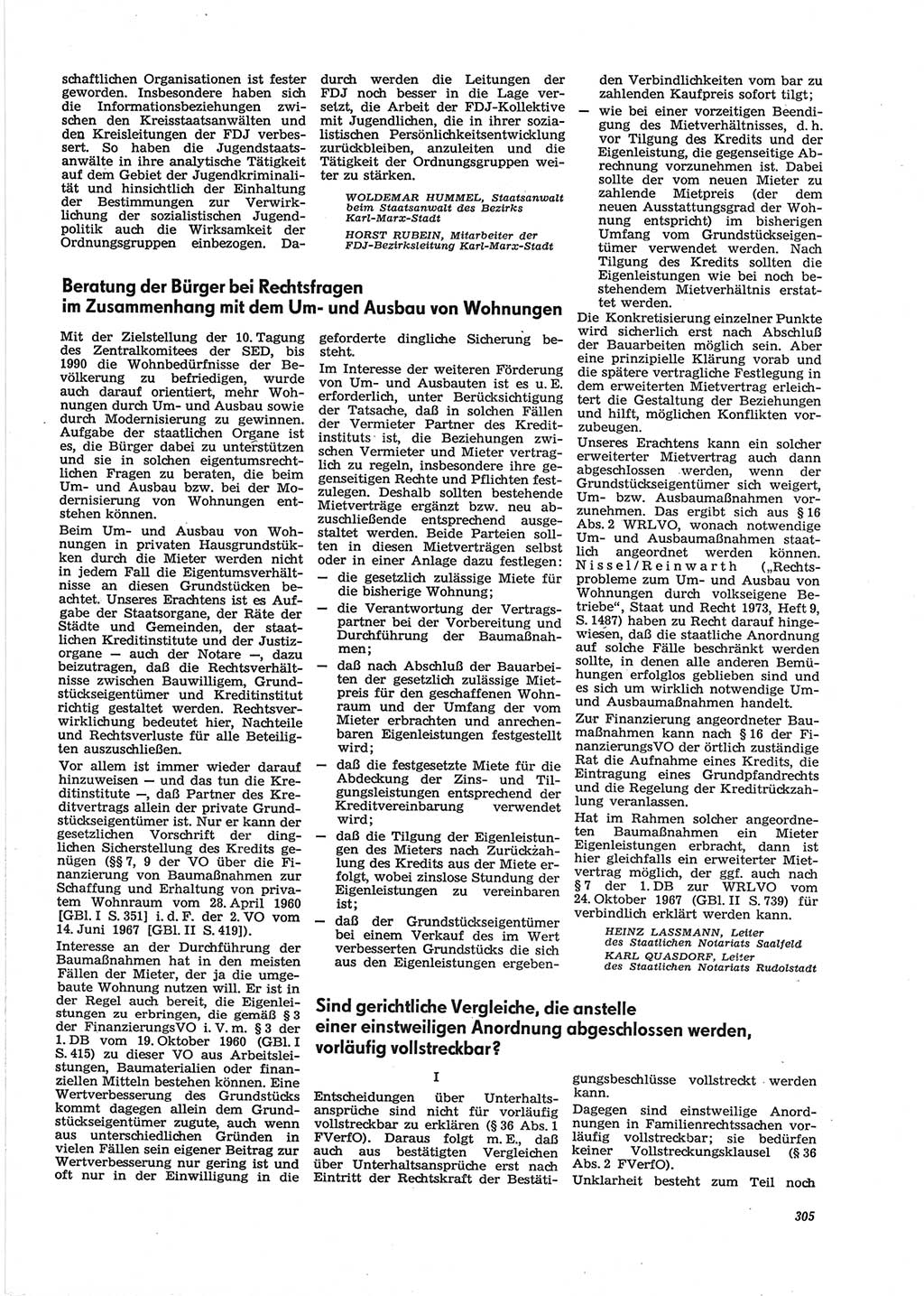 Neue Justiz (NJ), Zeitschrift für Recht und Rechtswissenschaft [Deutsche Demokratische Republik (DDR)], 28. Jahrgang 1974, Seite 305 (NJ DDR 1974, S. 305)