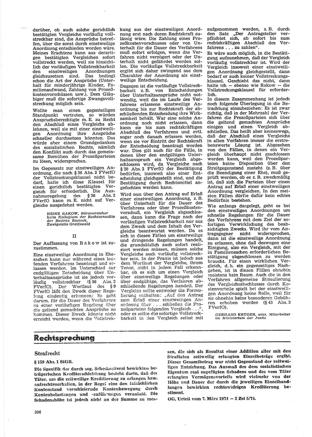 Neue Justiz (NJ), Zeitschrift für Recht und Rechtswissenschaft [Deutsche Demokratische Republik (DDR)], 28. Jahrgang 1974, Seite 306 (NJ DDR 1974, S. 306)