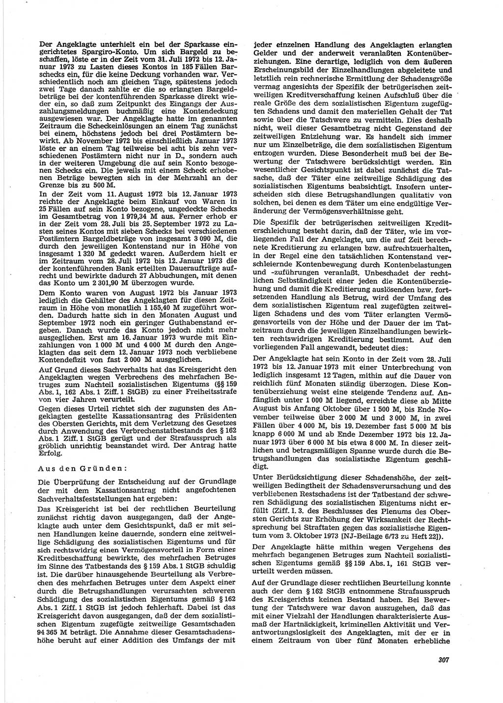 Neue Justiz (NJ), Zeitschrift für Recht und Rechtswissenschaft [Deutsche Demokratische Republik (DDR)], 28. Jahrgang 1974, Seite 307 (NJ DDR 1974, S. 307)