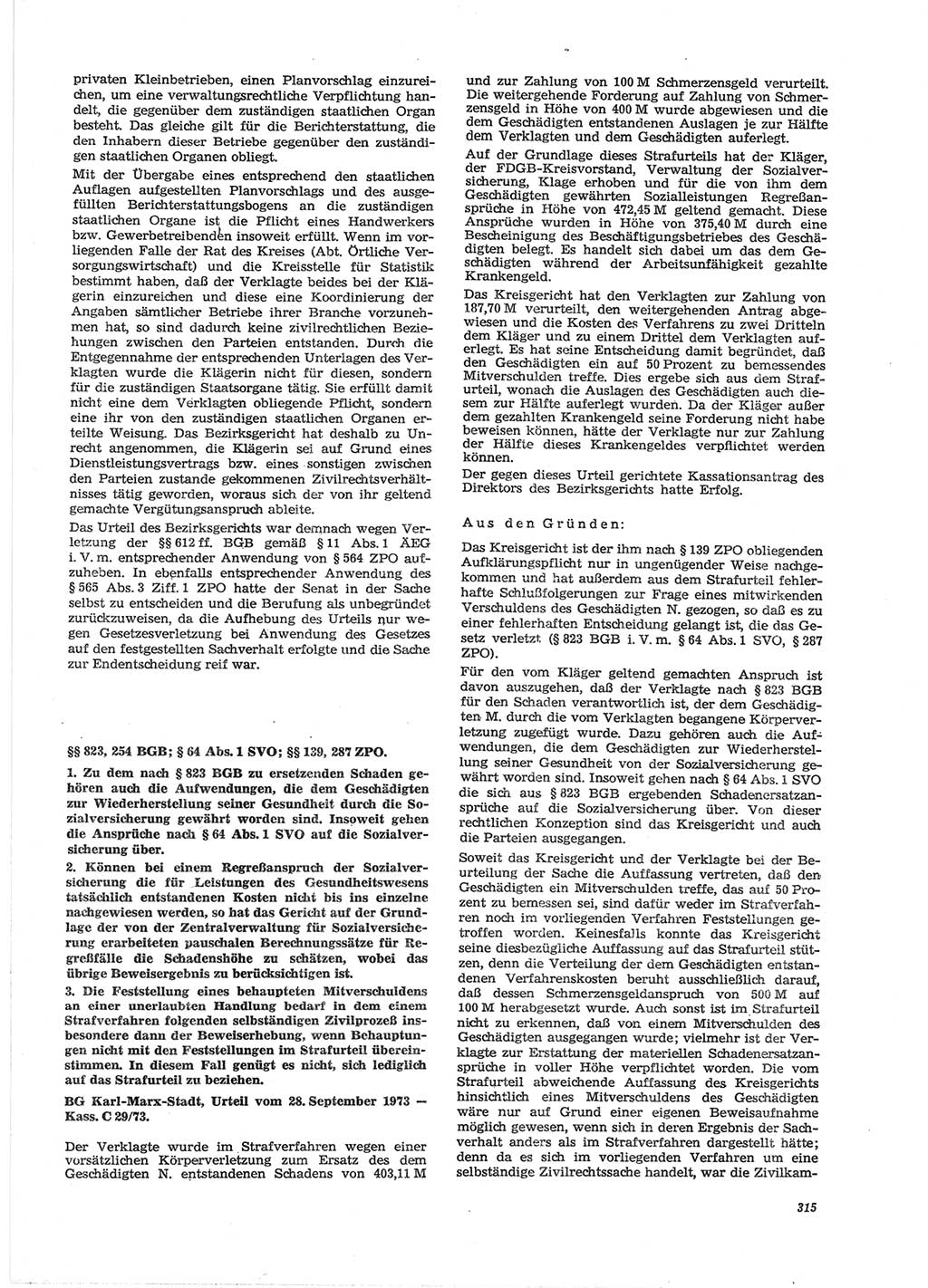 Neue Justiz (NJ), Zeitschrift für Recht und Rechtswissenschaft [Deutsche Demokratische Republik (DDR)], 28. Jahrgang 1974, Seite 315 (NJ DDR 1974, S. 315)