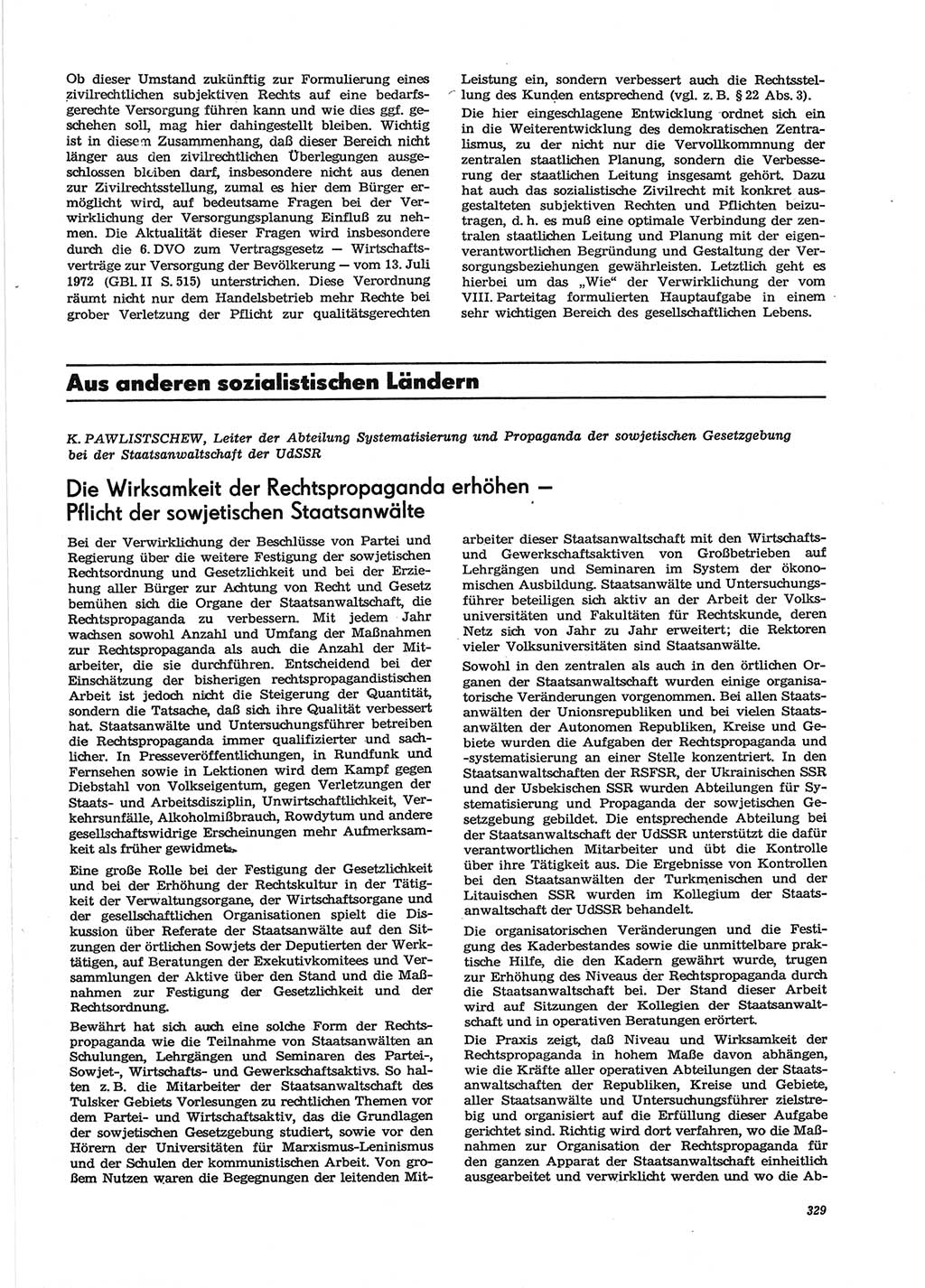 Neue Justiz (NJ), Zeitschrift für Recht und Rechtswissenschaft [Deutsche Demokratische Republik (DDR)], 28. Jahrgang 1974, Seite 329 (NJ DDR 1974, S. 329)
