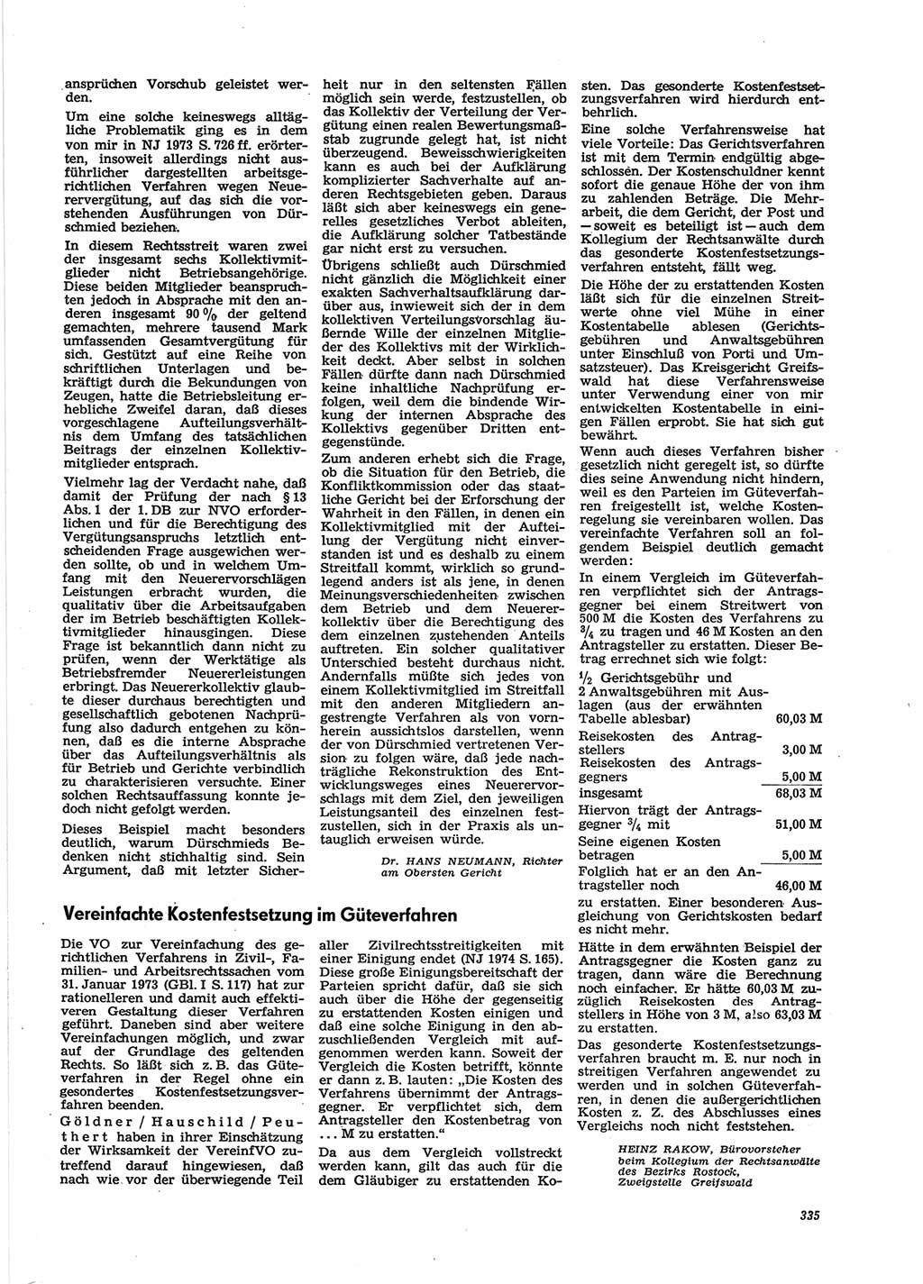 Neue Justiz (NJ), Zeitschrift für Recht und Rechtswissenschaft [Deutsche Demokratische Republik (DDR)], 28. Jahrgang 1974, Seite 335 (NJ DDR 1974, S. 335)