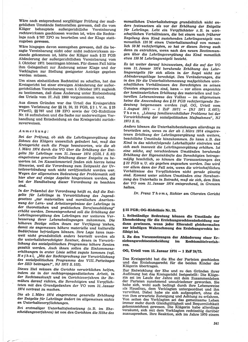 Neue Justiz (NJ), Zeitschrift für Recht und Rechtswissenschaft [Deutsche Demokratische Republik (DDR)], 28. Jahrgang 1974, Seite 341 (NJ DDR 1974, S. 341)