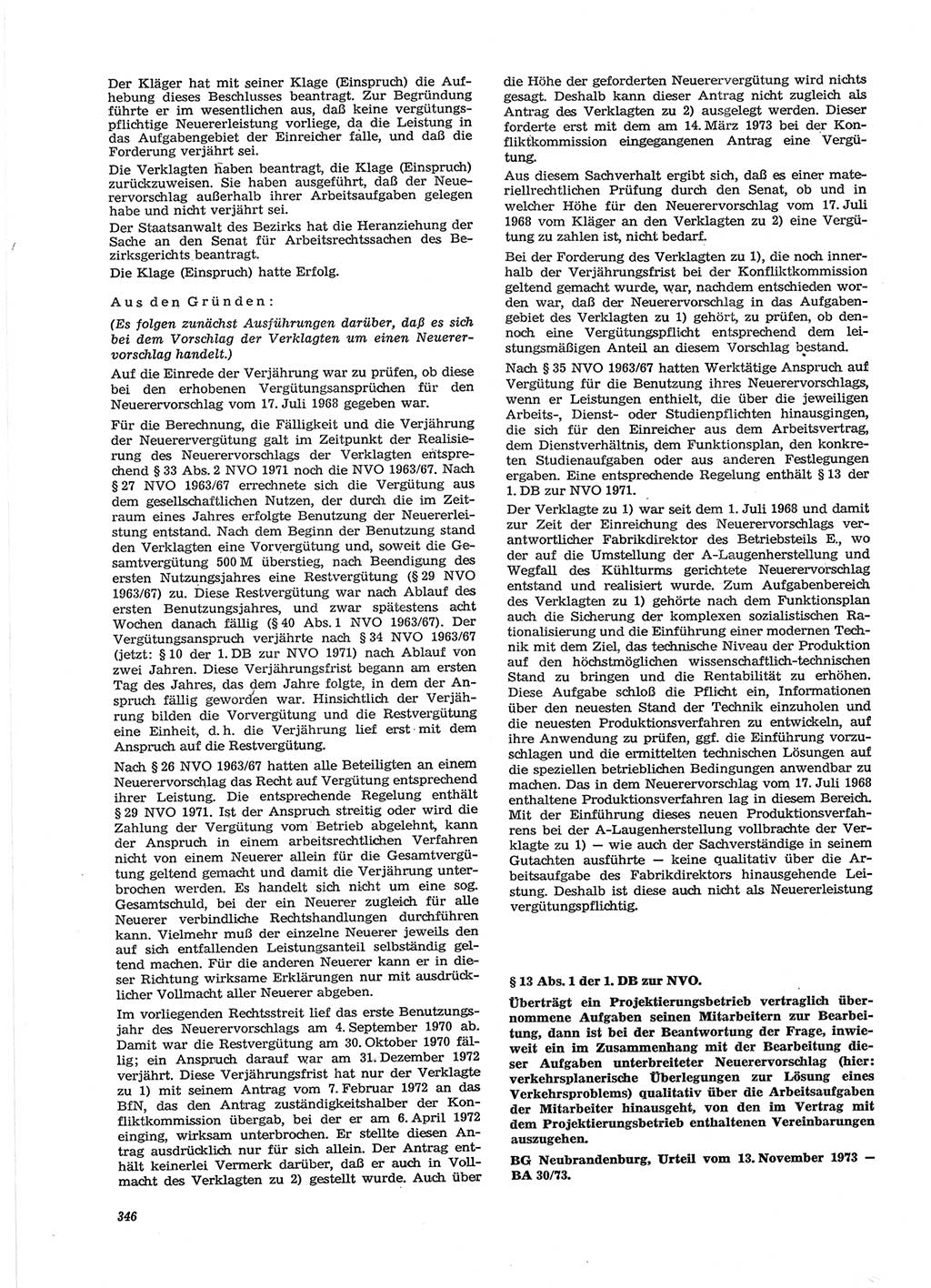 Neue Justiz (NJ), Zeitschrift für Recht und Rechtswissenschaft [Deutsche Demokratische Republik (DDR)], 28. Jahrgang 1974, Seite 346 (NJ DDR 1974, S. 346)