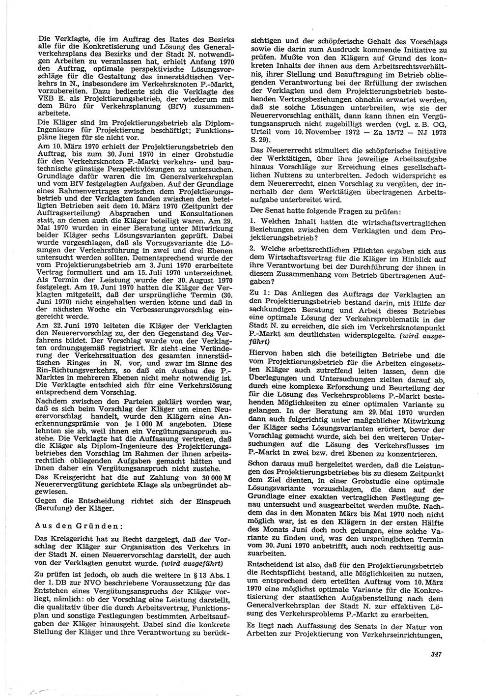 Neue Justiz (NJ), Zeitschrift für Recht und Rechtswissenschaft [Deutsche Demokratische Republik (DDR)], 28. Jahrgang 1974, Seite 347 (NJ DDR 1974, S. 347)