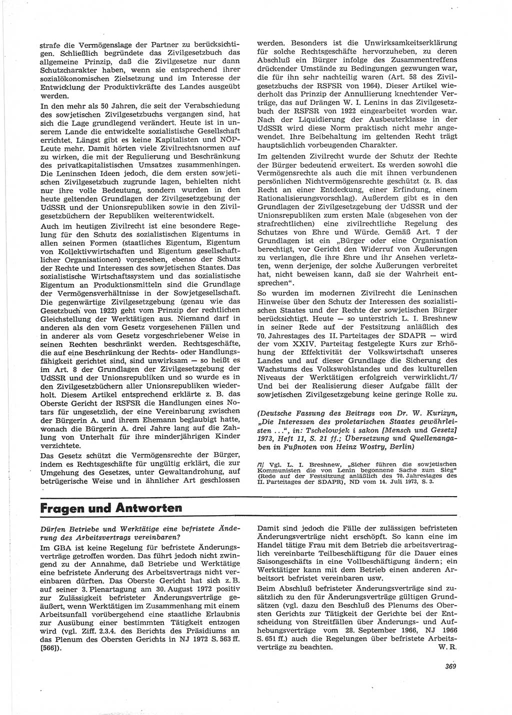Neue Justiz (NJ), Zeitschrift für Recht und Rechtswissenschaft [Deutsche Demokratische Republik (DDR)], 28. Jahrgang 1974, Seite 369 (NJ DDR 1974, S. 369)
