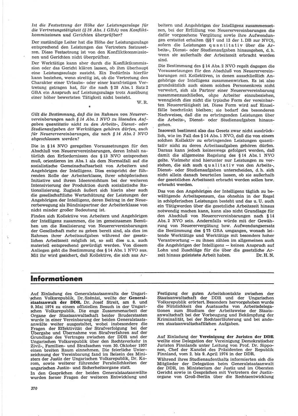 Neue Justiz (NJ), Zeitschrift für Recht und Rechtswissenschaft [Deutsche Demokratische Republik (DDR)], 28. Jahrgang 1974, Seite 370 (NJ DDR 1974, S. 370)