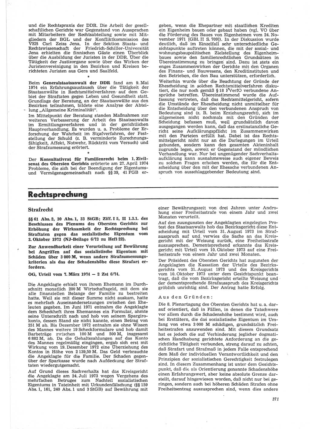 Neue Justiz (NJ), Zeitschrift für Recht und Rechtswissenschaft [Deutsche Demokratische Republik (DDR)], 28. Jahrgang 1974, Seite 371 (NJ DDR 1974, S. 371)