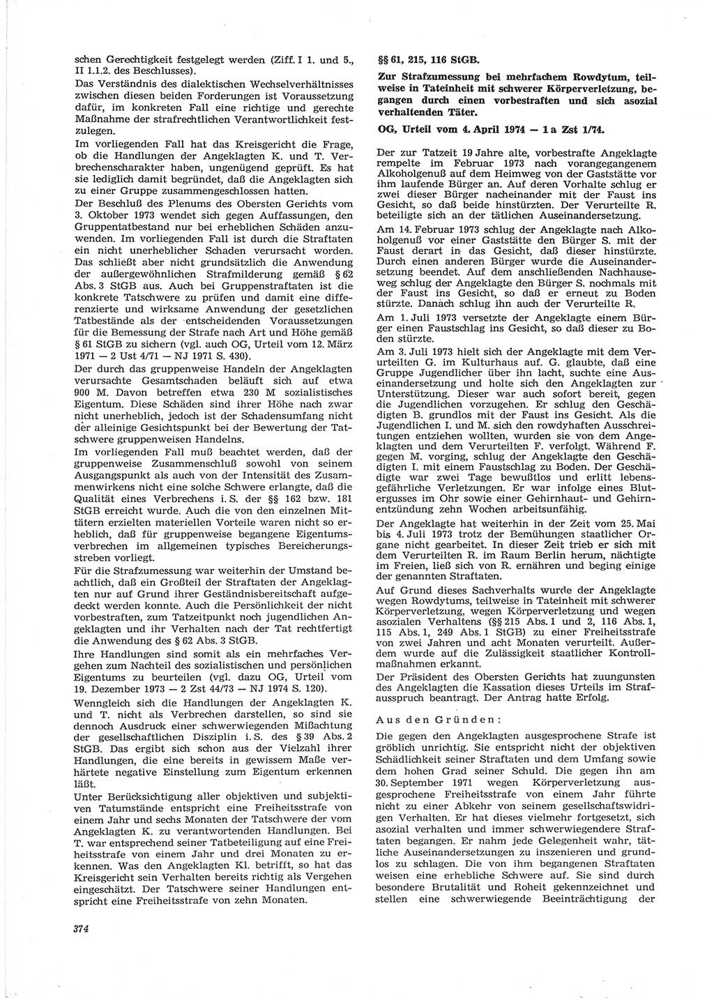 Neue Justiz (NJ), Zeitschrift für Recht und Rechtswissenschaft [Deutsche Demokratische Republik (DDR)], 28. Jahrgang 1974, Seite 374 (NJ DDR 1974, S. 374)