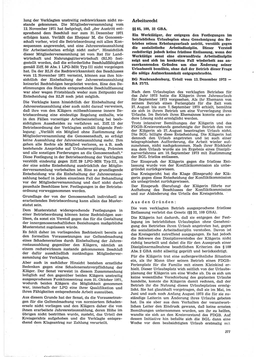 Neue Justiz (NJ), Zeitschrift für Recht und Rechtswissenschaft [Deutsche Demokratische Republik (DDR)], 28. Jahrgang 1974, Seite 377 (NJ DDR 1974, S. 377)