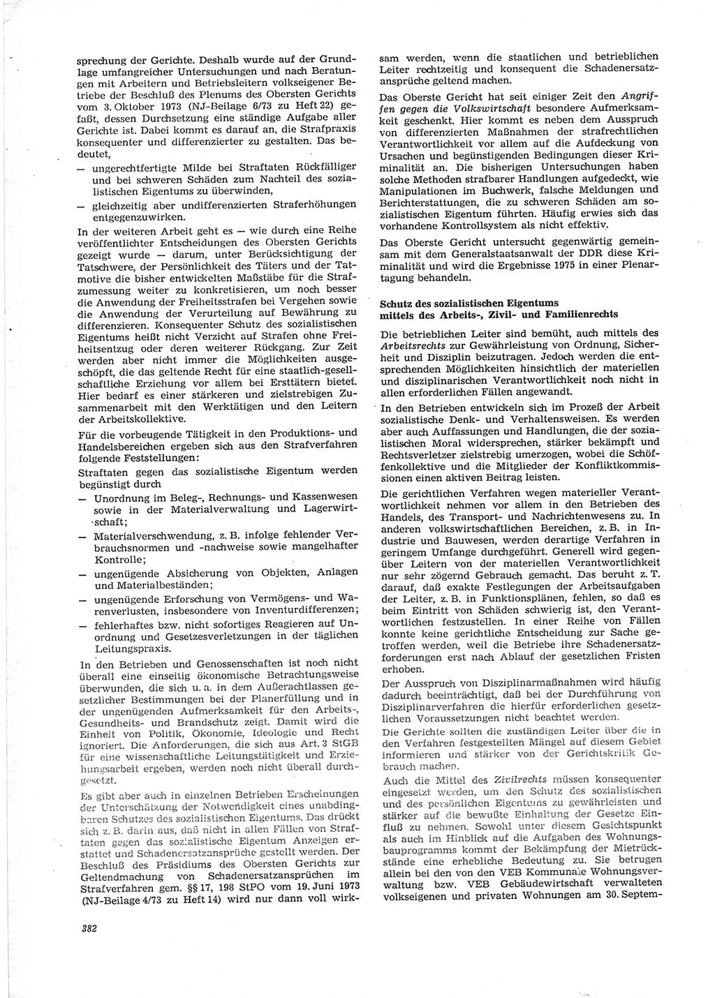 Neue Justiz (NJ), Zeitschrift für Recht und Rechtswissenschaft [Deutsche Demokratische Republik (DDR)], 28. Jahrgang 1974, Seite 382 (NJ DDR 1974, S. 382)