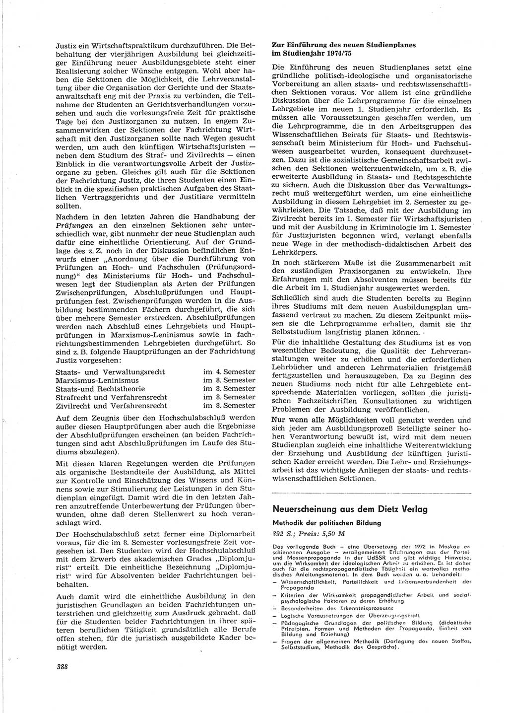 Neue Justiz (NJ), Zeitschrift für Recht und Rechtswissenschaft [Deutsche Demokratische Republik (DDR)], 28. Jahrgang 1974, Seite 388 (NJ DDR 1974, S. 388)