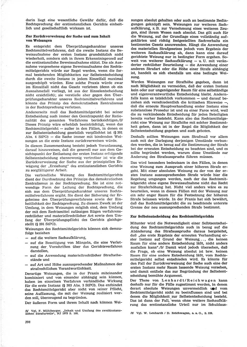 Neue Justiz (NJ), Zeitschrift für Recht und Rechtswissenschaft [Deutsche Demokratische Republik (DDR)], 28. Jahrgang 1974, Seite 398 (NJ DDR 1974, S. 398)