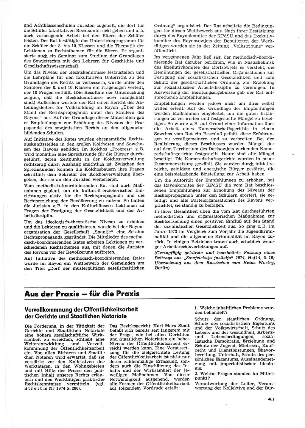 Neue Justiz (NJ), Zeitschrift für Recht und Rechtswissenschaft [Deutsche Demokratische Republik (DDR)], 28. Jahrgang 1974, Seite 401 (NJ DDR 1974, S. 401)