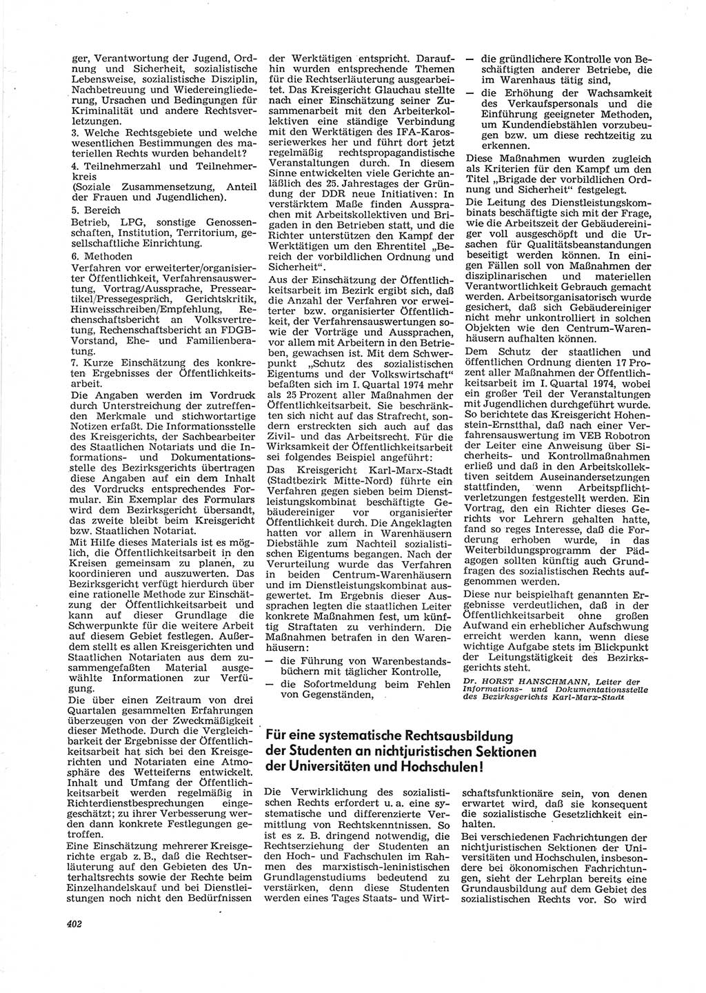 Neue Justiz (NJ), Zeitschrift für Recht und Rechtswissenschaft [Deutsche Demokratische Republik (DDR)], 28. Jahrgang 1974, Seite 402 (NJ DDR 1974, S. 402)