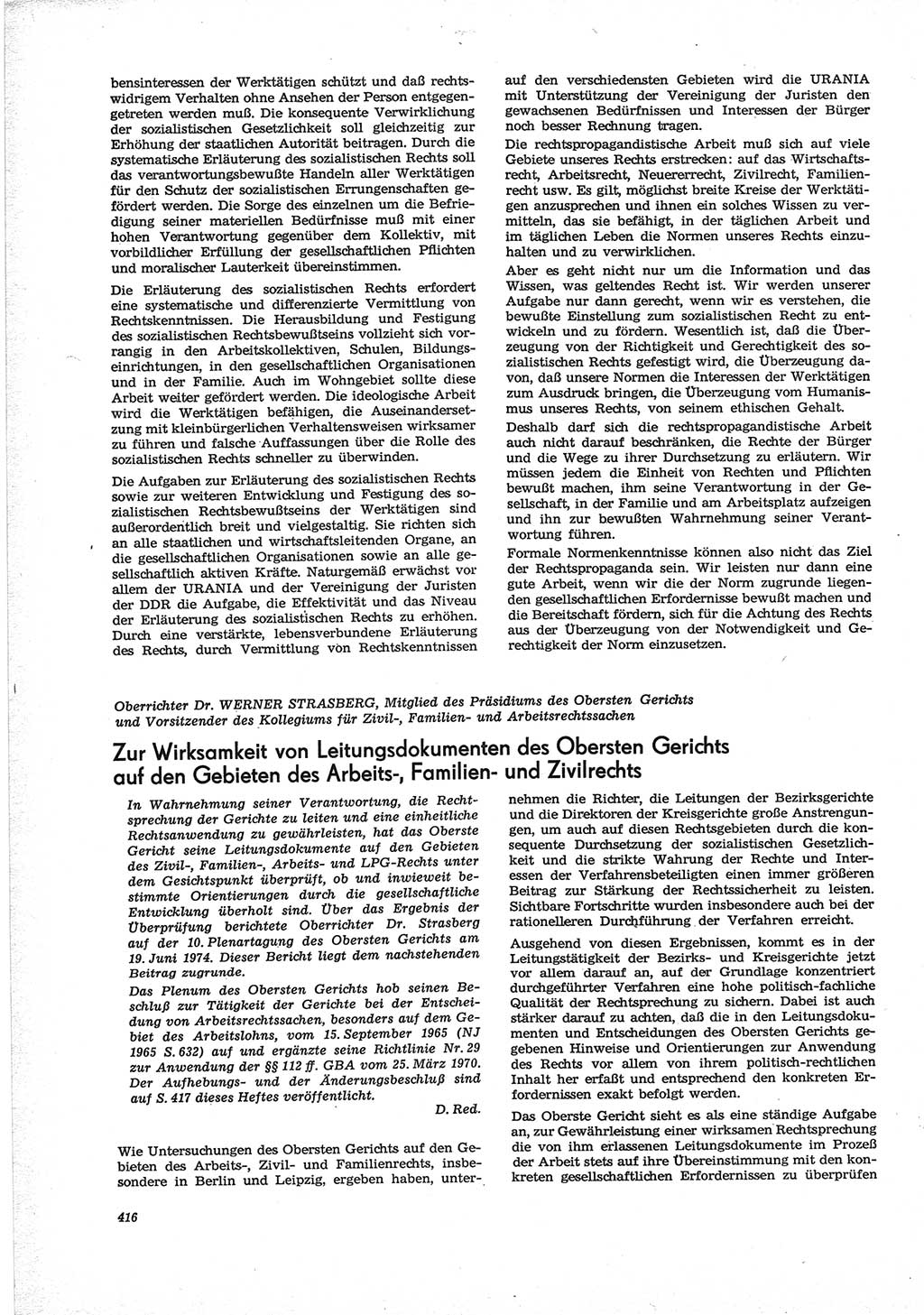 Neue Justiz (NJ), Zeitschrift für Recht und Rechtswissenschaft [Deutsche Demokratische Republik (DDR)], 28. Jahrgang 1974, Seite 416 (NJ DDR 1974, S. 416)
