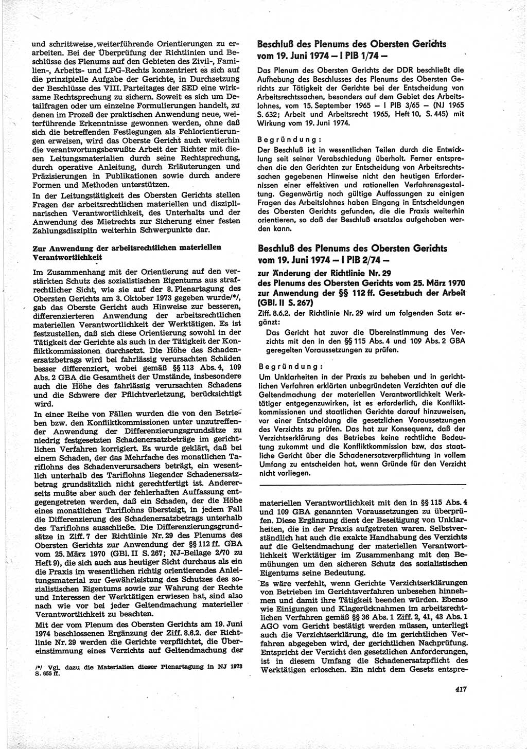 Neue Justiz (NJ), Zeitschrift für Recht und Rechtswissenschaft [Deutsche Demokratische Republik (DDR)], 28. Jahrgang 1974, Seite 417 (NJ DDR 1974, S. 417)
