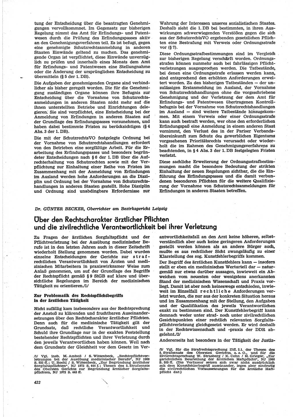 Neue Justiz (NJ), Zeitschrift für Recht und Rechtswissenschaft [Deutsche Demokratische Republik (DDR)], 28. Jahrgang 1974, Seite 422 (NJ DDR 1974, S. 422)