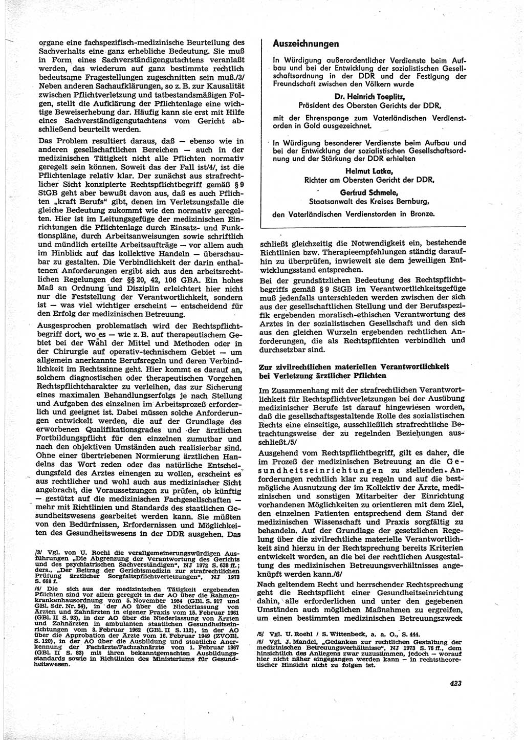Neue Justiz (NJ), Zeitschrift für Recht und Rechtswissenschaft [Deutsche Demokratische Republik (DDR)], 28. Jahrgang 1974, Seite 423 (NJ DDR 1974, S. 423)