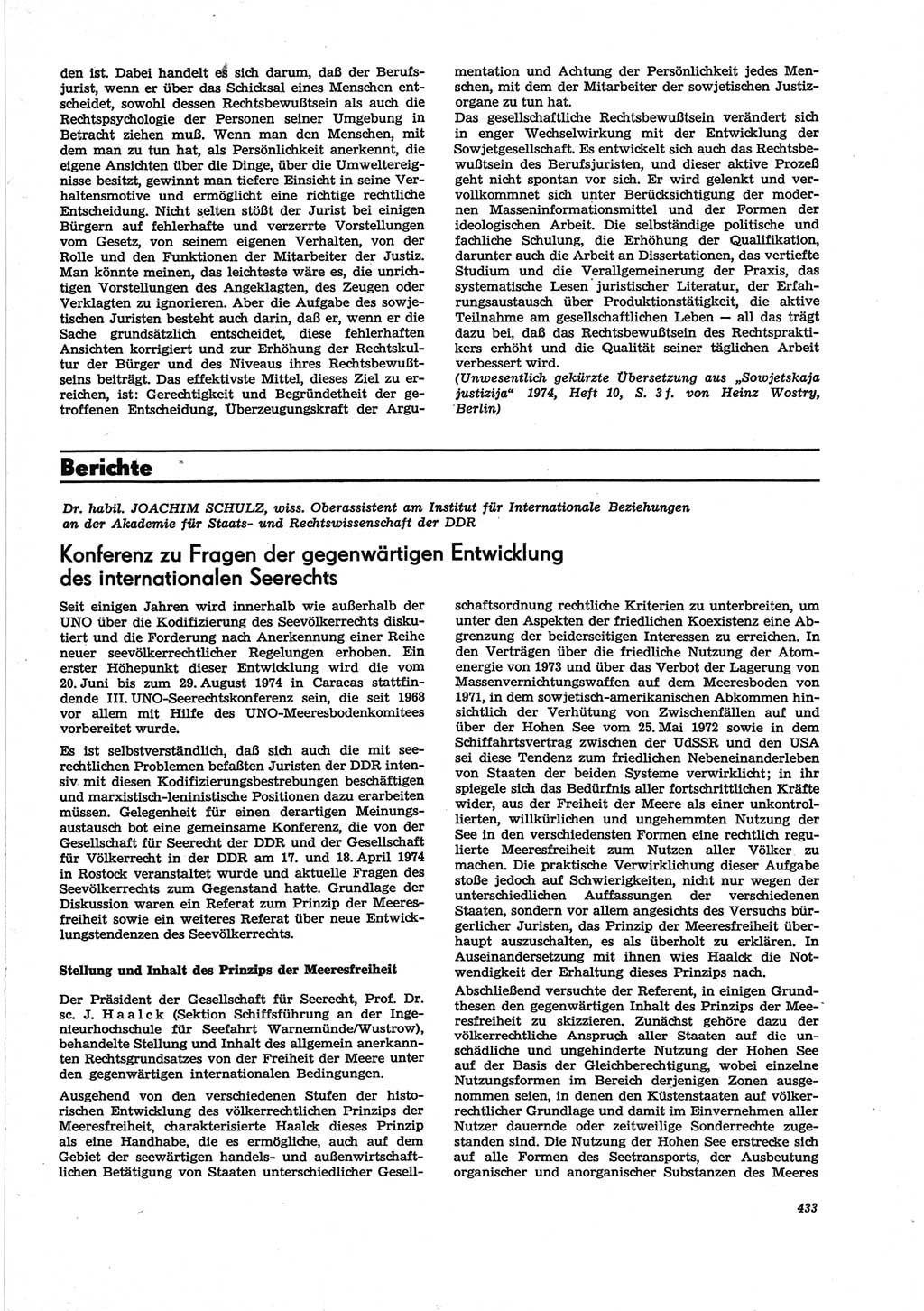 Neue Justiz (NJ), Zeitschrift für Recht und Rechtswissenschaft [Deutsche Demokratische Republik (DDR)], 28. Jahrgang 1974, Seite 433 (NJ DDR 1974, S. 433)