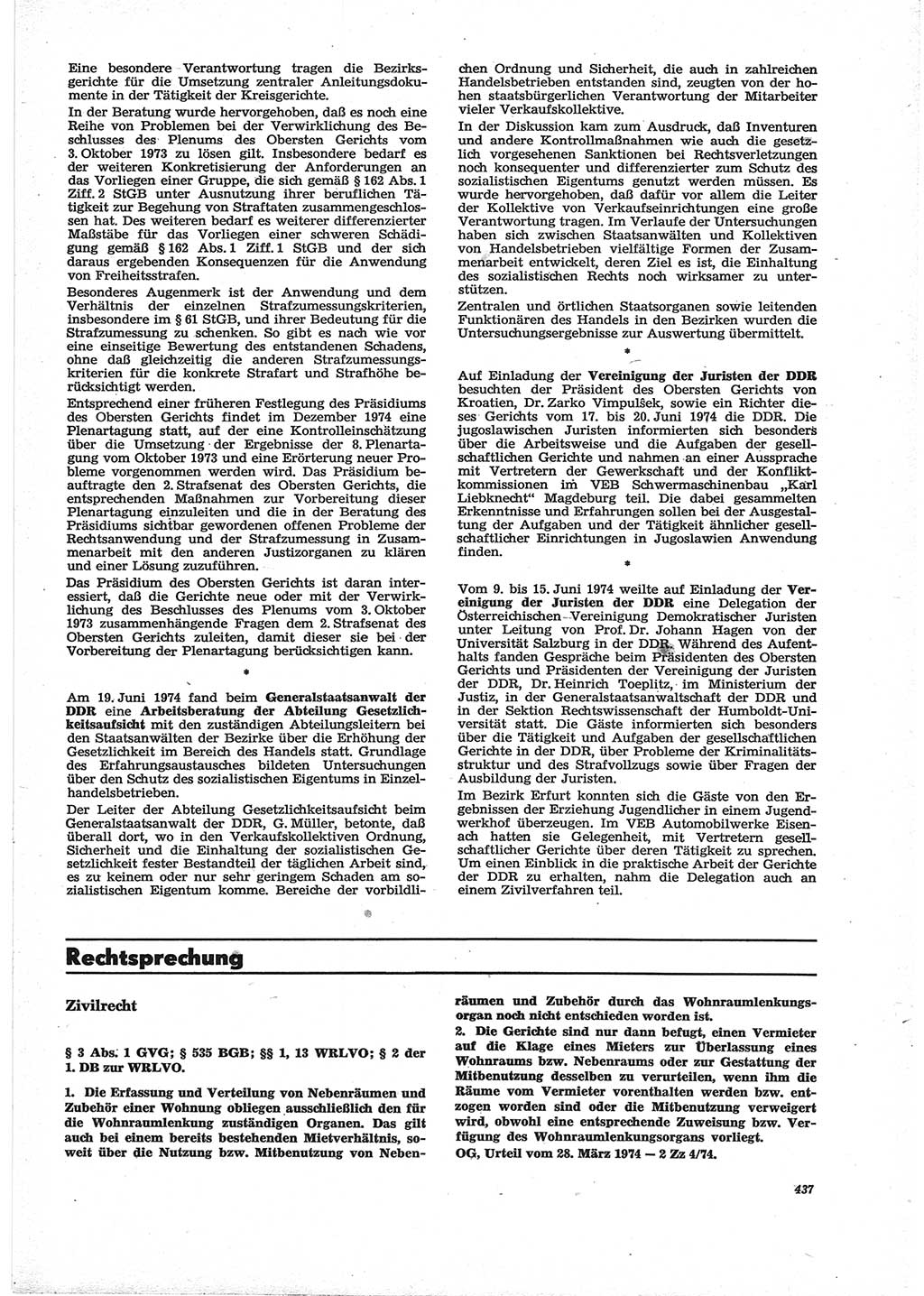 Neue Justiz (NJ), Zeitschrift für Recht und Rechtswissenschaft [Deutsche Demokratische Republik (DDR)], 28. Jahrgang 1974, Seite 437 (NJ DDR 1974, S. 437)