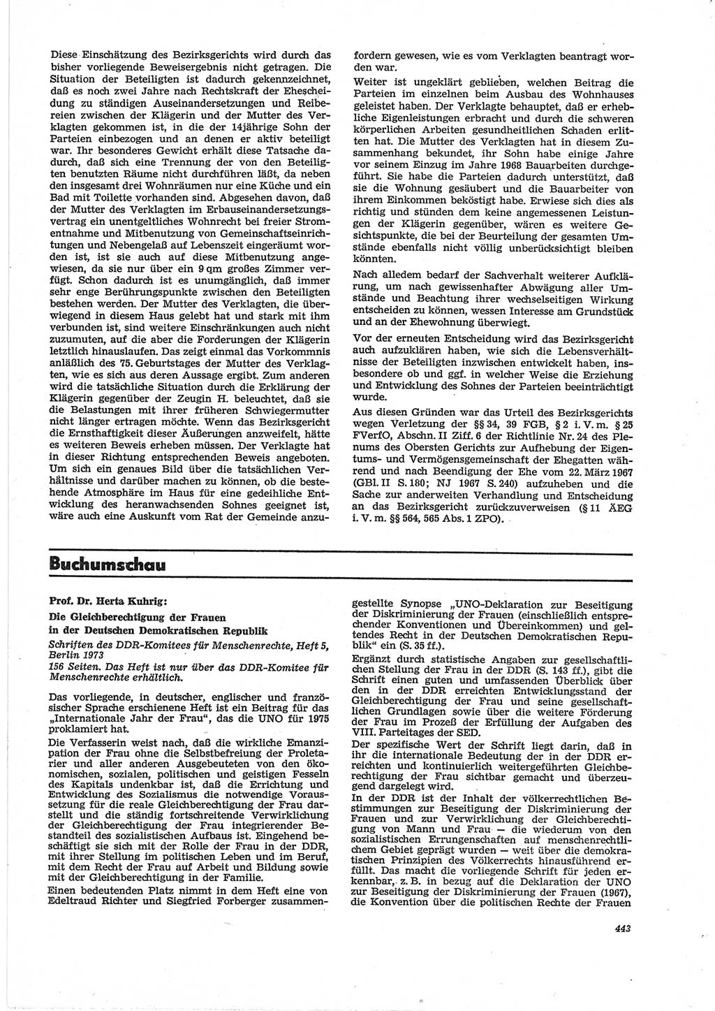 Neue Justiz (NJ), Zeitschrift für Recht und Rechtswissenschaft [Deutsche Demokratische Republik (DDR)], 28. Jahrgang 1974, Seite 443 (NJ DDR 1974, S. 443)