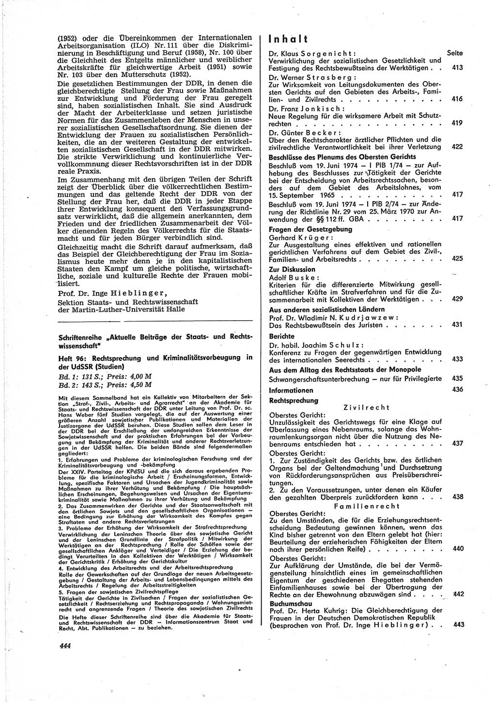 Neue Justiz (NJ), Zeitschrift für Recht und Rechtswissenschaft [Deutsche Demokratische Republik (DDR)], 28. Jahrgang 1974, Seite 444 (NJ DDR 1974, S. 444)