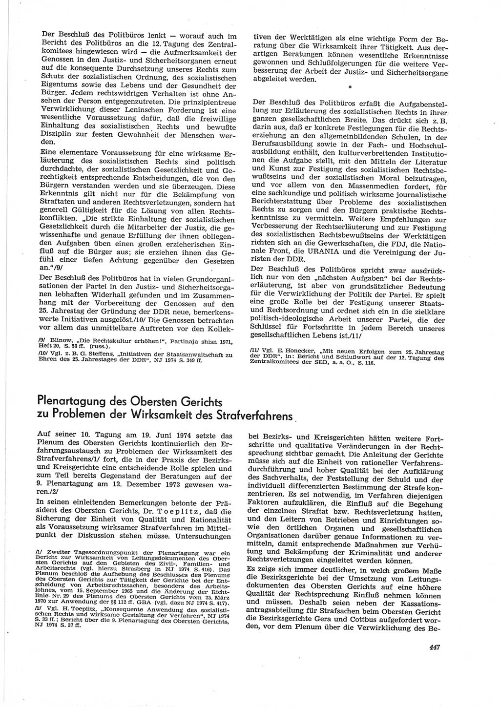 Neue Justiz (NJ), Zeitschrift für Recht und Rechtswissenschaft [Deutsche Demokratische Republik (DDR)], 28. Jahrgang 1974, Seite 447 (NJ DDR 1974, S. 447)