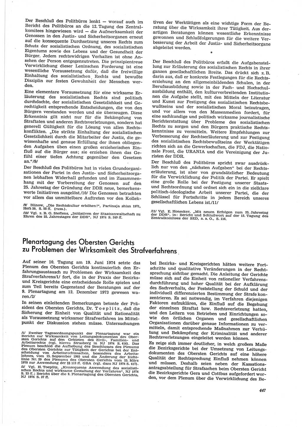 Neue Justiz (NJ), Zeitschrift für Recht und Rechtswissenschaft [Deutsche Demokratische Republik (DDR)], 28. Jahrgang 1974, Seite 447 (NJ DDR 1974, S. 447)