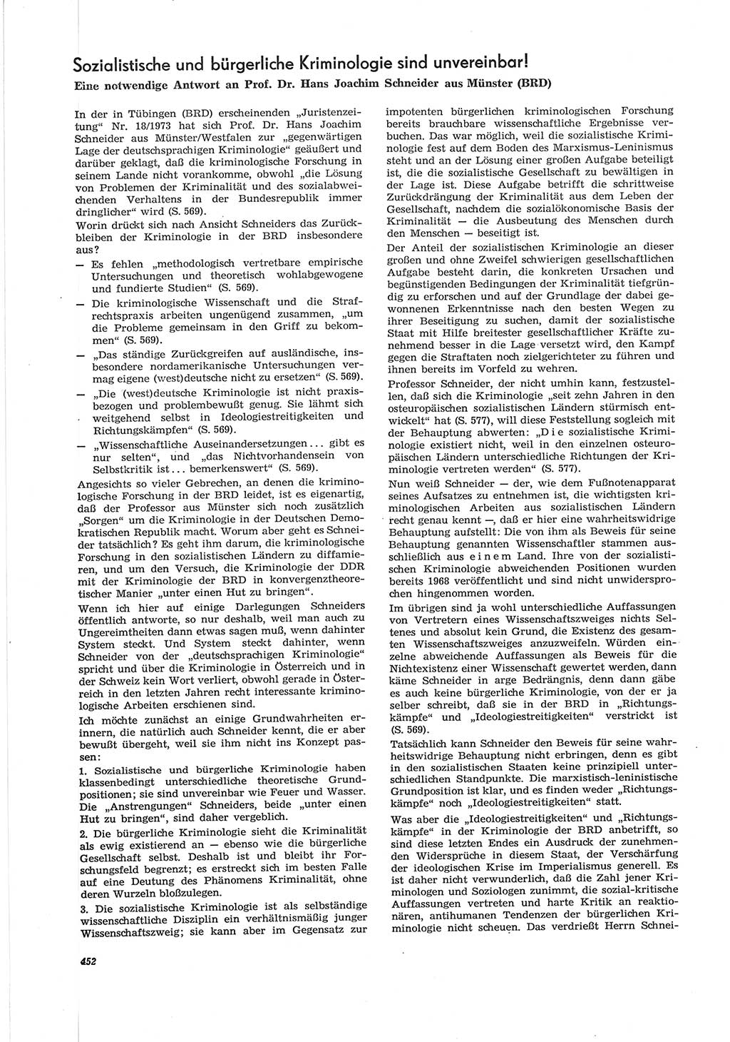 Neue Justiz (NJ), Zeitschrift für Recht und Rechtswissenschaft [Deutsche Demokratische Republik (DDR)], 28. Jahrgang 1974, Seite 452 (NJ DDR 1974, S. 452)