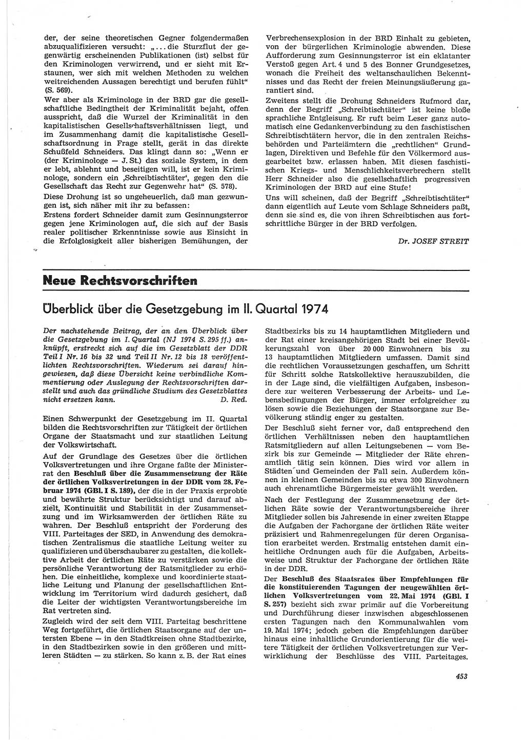 Neue Justiz (NJ), Zeitschrift für Recht und Rechtswissenschaft [Deutsche Demokratische Republik (DDR)], 28. Jahrgang 1974, Seite 453 (NJ DDR 1974, S. 453)