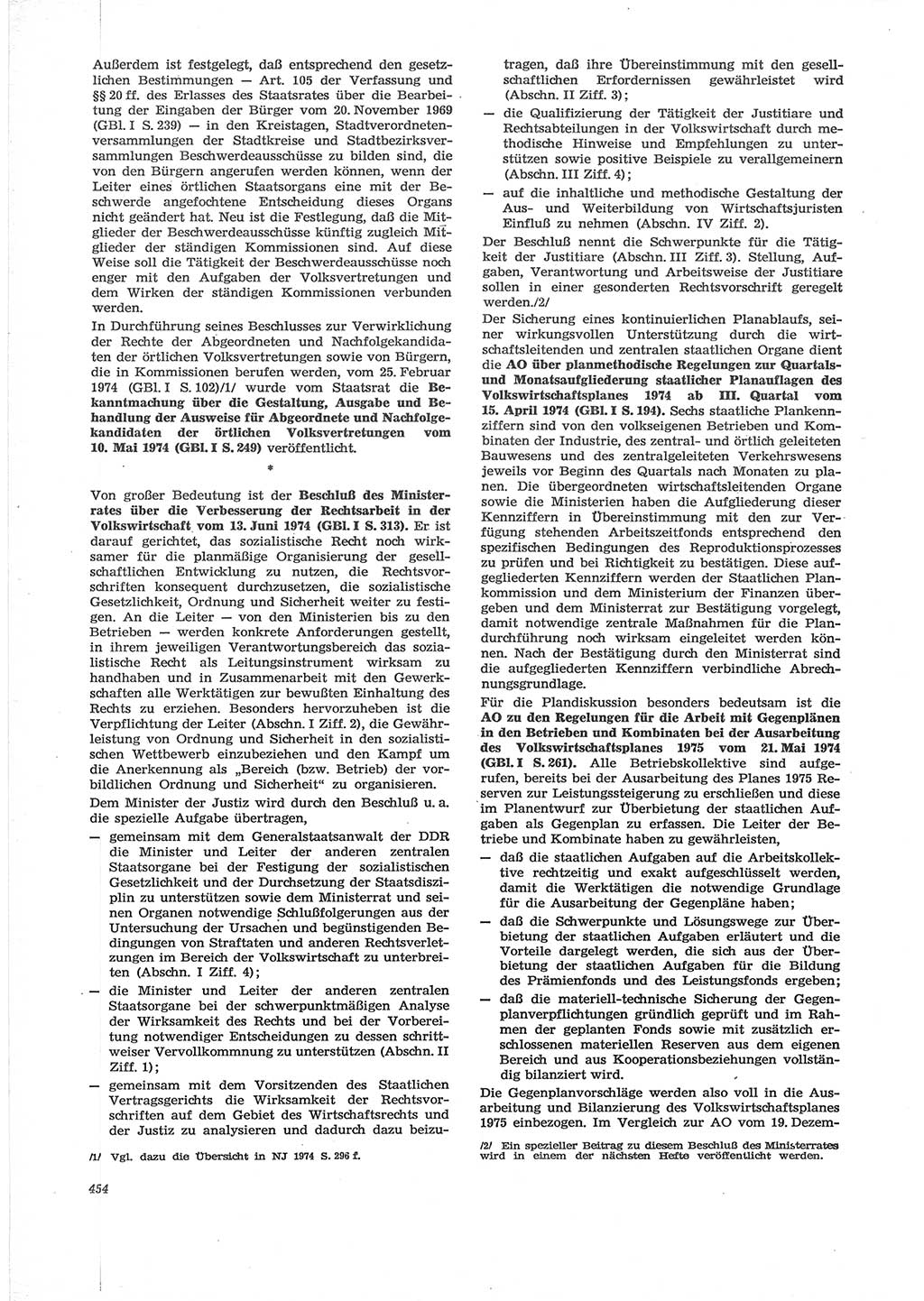 Neue Justiz (NJ), Zeitschrift für Recht und Rechtswissenschaft [Deutsche Demokratische Republik (DDR)], 28. Jahrgang 1974, Seite 454 (NJ DDR 1974, S. 454)