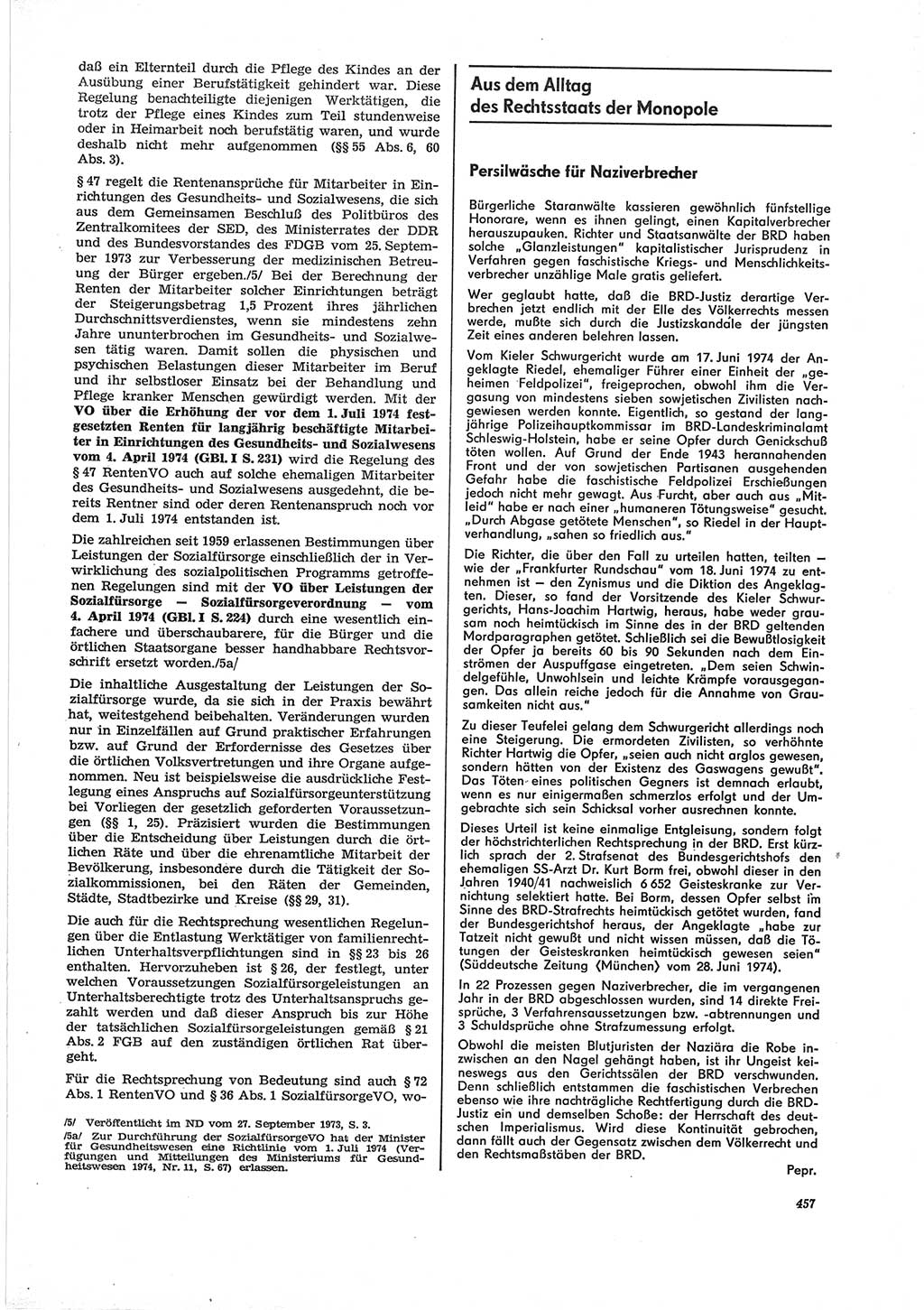 Neue Justiz (NJ), Zeitschrift für Recht und Rechtswissenschaft [Deutsche Demokratische Republik (DDR)], 28. Jahrgang 1974, Seite 457 (NJ DDR 1974, S. 457)