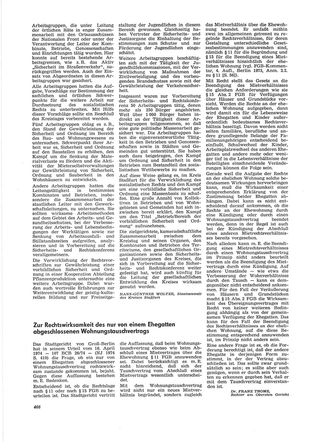 Neue Justiz (NJ), Zeitschrift für Recht und Rechtswissenschaft [Deutsche Demokratische Republik (DDR)], 28. Jahrgang 1974, Seite 466 (NJ DDR 1974, S. 466)