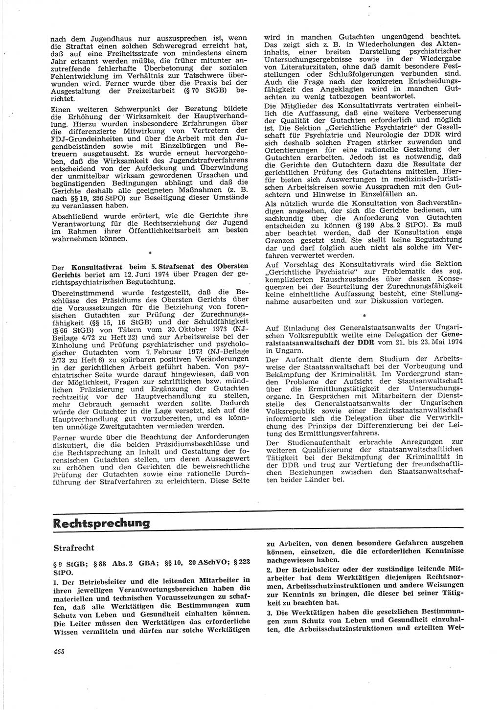 Neue Justiz (NJ), Zeitschrift für Recht und Rechtswissenschaft [Deutsche Demokratische Republik (DDR)], 28. Jahrgang 1974, Seite 468 (NJ DDR 1974, S. 468)