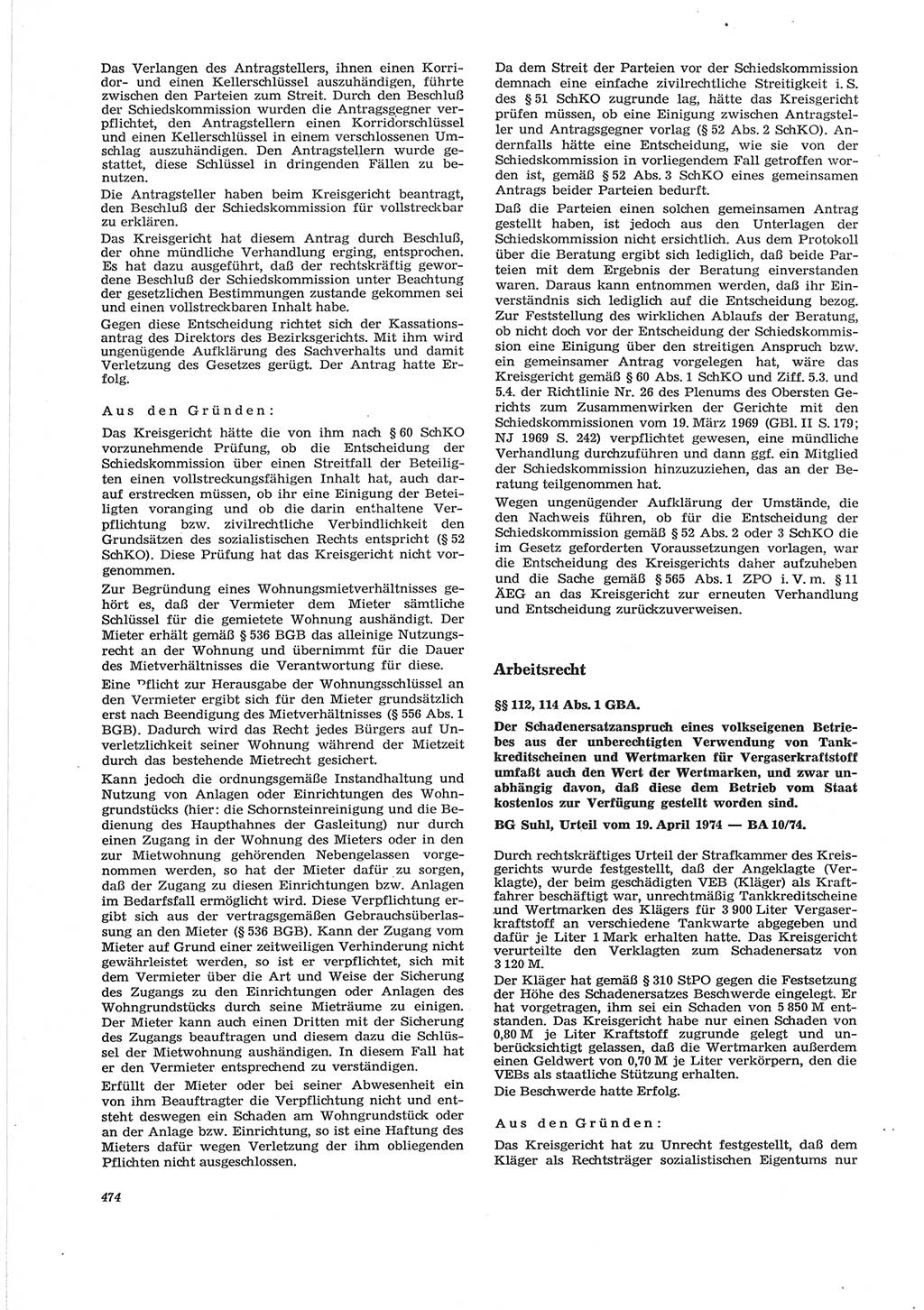Neue Justiz (NJ), Zeitschrift für Recht und Rechtswissenschaft [Deutsche Demokratische Republik (DDR)], 28. Jahrgang 1974, Seite 474 (NJ DDR 1974, S. 474)