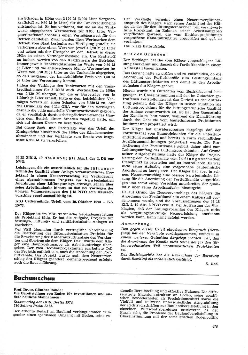Neue Justiz (NJ), Zeitschrift für Recht und Rechtswissenschaft [Deutsche Demokratische Republik (DDR)], 28. Jahrgang 1974, Seite 475 (NJ DDR 1974, S. 475)