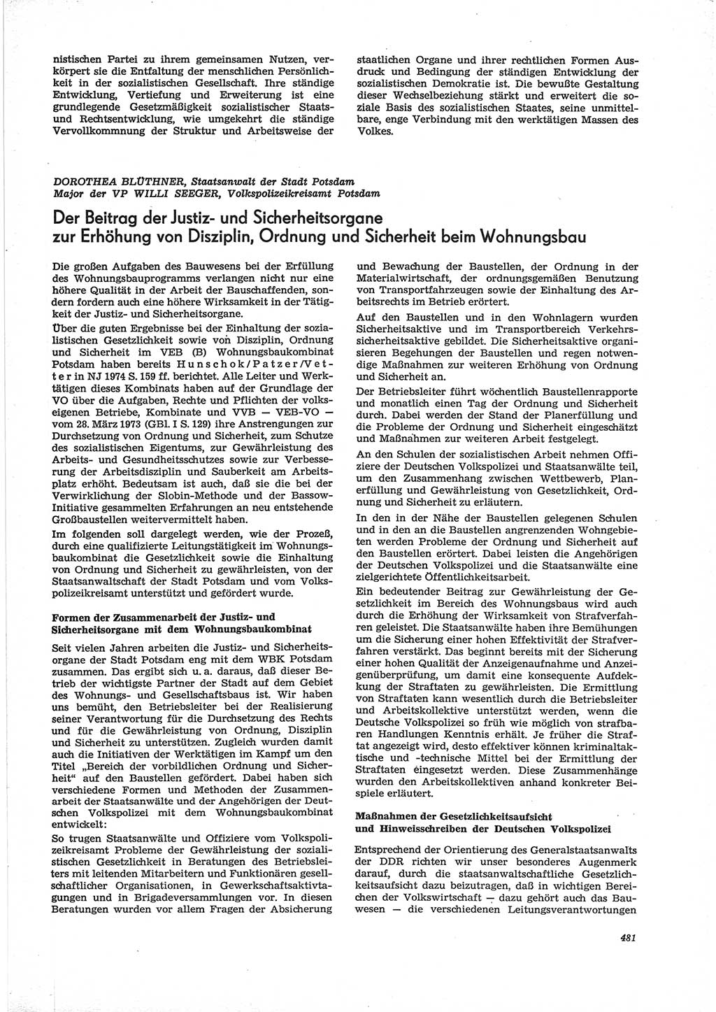 Neue Justiz (NJ), Zeitschrift für Recht und Rechtswissenschaft [Deutsche Demokratische Republik (DDR)], 28. Jahrgang 1974, Seite 481 (NJ DDR 1974, S. 481)