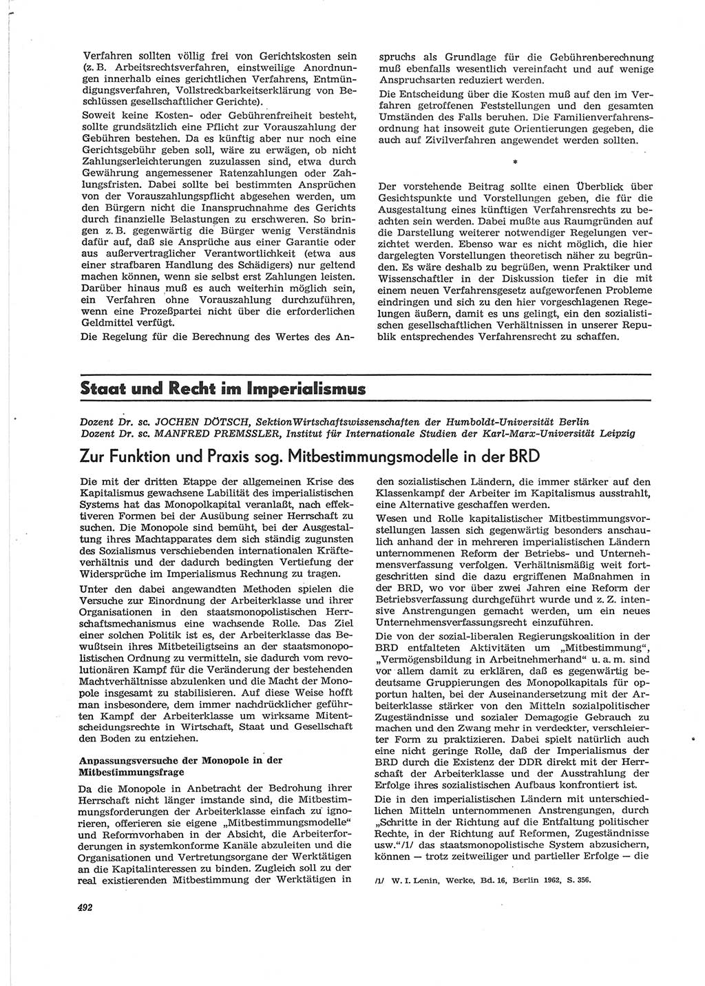 Neue Justiz (NJ), Zeitschrift für Recht und Rechtswissenschaft [Deutsche Demokratische Republik (DDR)], 28. Jahrgang 1974, Seite 492 (NJ DDR 1974, S. 492)