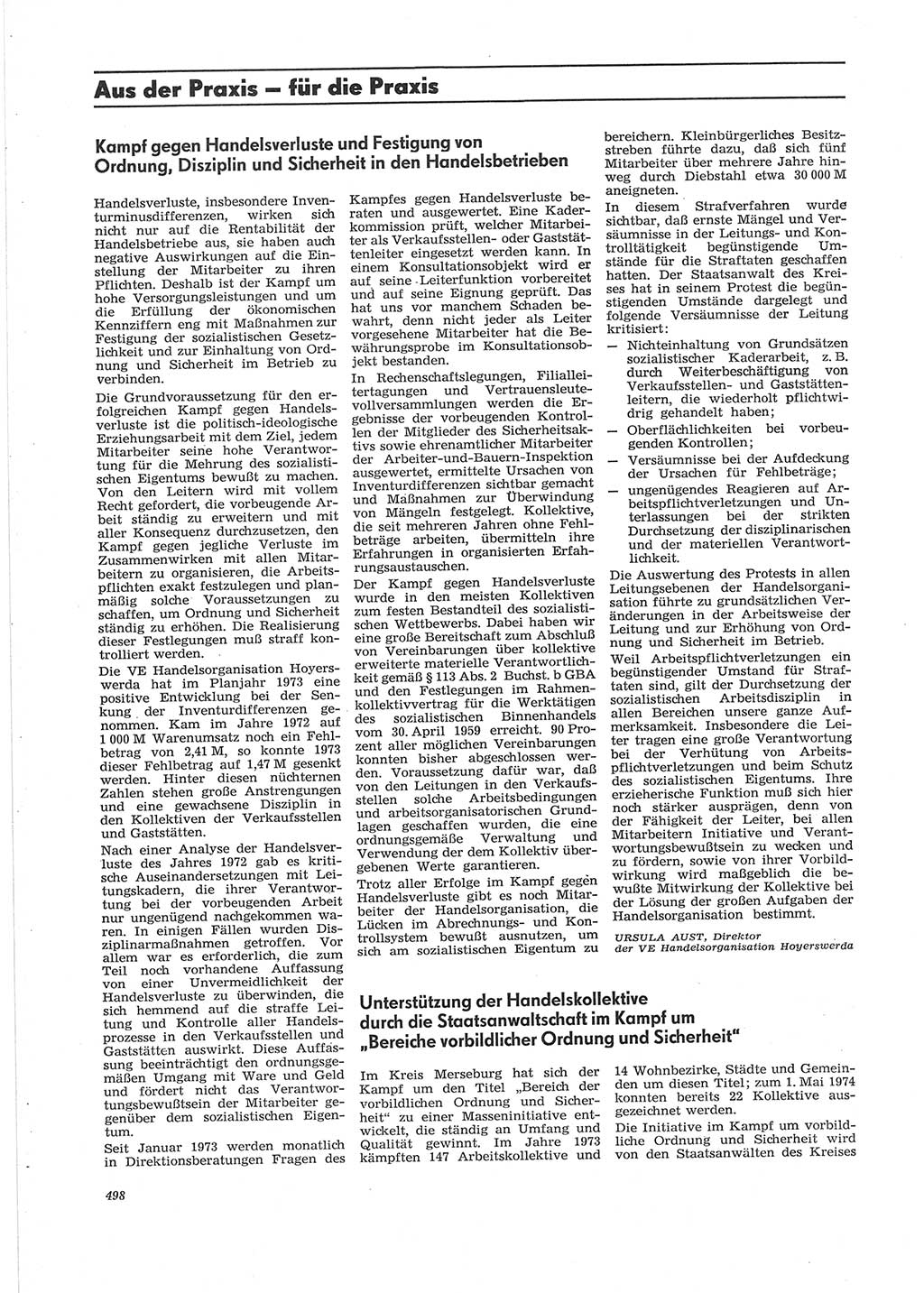 Neue Justiz (NJ), Zeitschrift für Recht und Rechtswissenschaft [Deutsche Demokratische Republik (DDR)], 28. Jahrgang 1974, Seite 498 (NJ DDR 1974, S. 498)